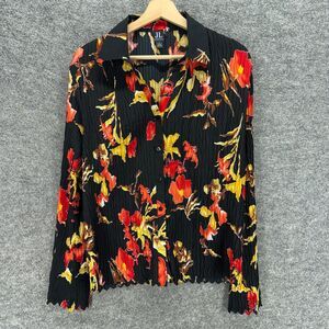 Jennifer Lloyd Shirt Women XL Black Floral Button Up Collared Long Sleeve
